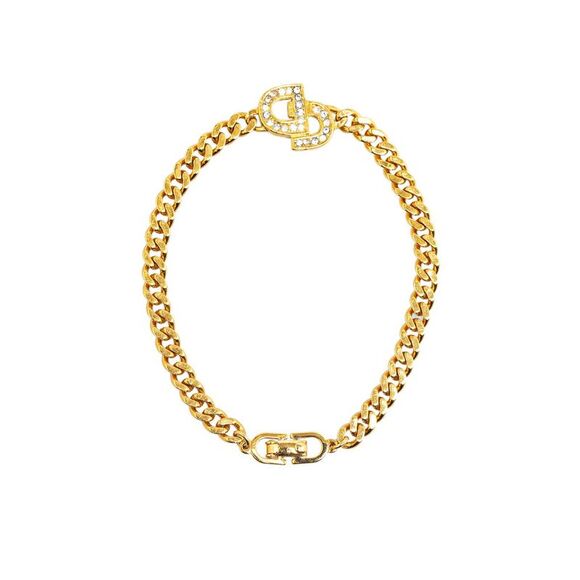 Pre Loved Dior CD Chain Necklace in GoldTone Metal with Rhinestones - Picture 3 of 5